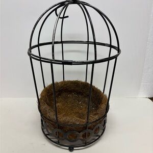 Black Metal Birdcage Planter With Coco Moss Liner